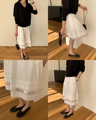 现 26春季新款韩国东大门february11女减龄松紧腰蕾丝拼接半身裙