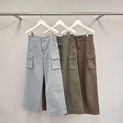 现 26春季新款韩国东大门water百搭口袋工装牛仔休闲裤
