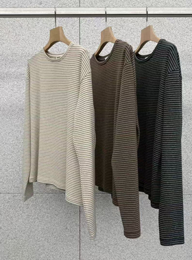 现折 25冬季新款韩国东大门AT THE BAGEL简约百搭条纹长袖T恤打底