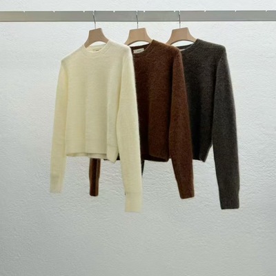 清现 25冬新款韩国东大门statement女时尚圆领纯色马海毛羊毛毛衣