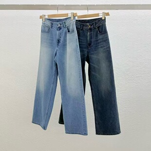 现 26春季新款韩国东大门STATEMENT 时尚简约磨白显瘦牛仔裤