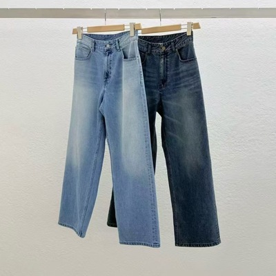现 26春季新款韩国东大门STATEMENT 时尚简约磨白显瘦牛仔裤