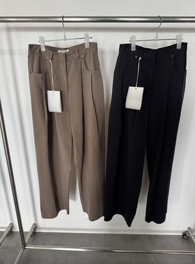 现清 25秋款韩国东大门tempting 圆弧口袋压褶宽松阔腿纯色休闲裤