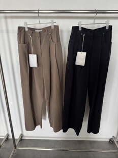 现 折 25秋韩国东大门tempting 圆弧口袋压褶宽松阔腿纯色休闲裤