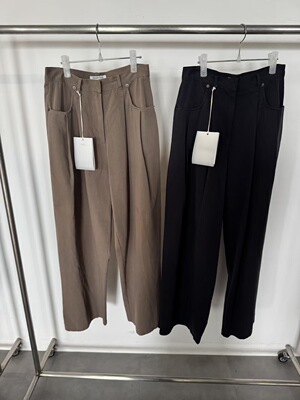 现 折 25秋韩国东大门tempting 圆弧口袋压褶宽松阔腿纯色休闲裤