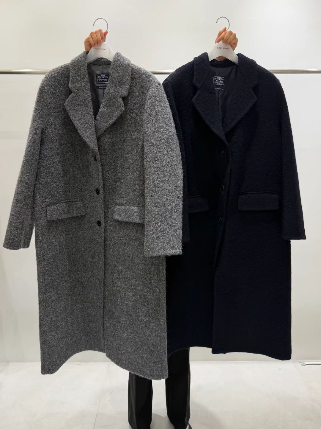 现 25冬季新款韩国东大门woodsage时尚气质翻领纯色毛呢大衣外套