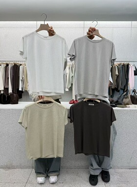 现 26春新款韩国东大门at the bagel百搭简约薄透天丝亚麻短袖T恤