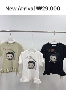 现 2025夏季新款韩国东大门visual space花边拼接贝蒂短款短袖T恤