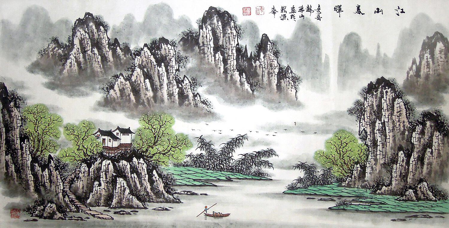 【画艺佳.字画书画】C22106韩希山纯手绘山水国画.江山春晖.四尺