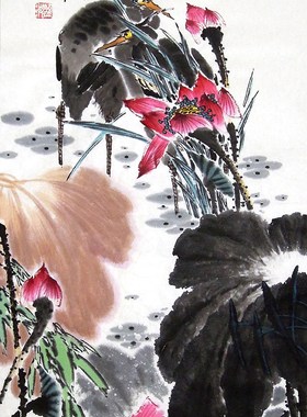 【画艺佳.字画书画】C24434徐鸿海手绘花鸟国画真迹.荷花.小三尺