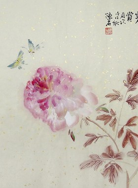 【画艺佳字画书画】C27236陈石纯手绘宣纸花鸟国画.牡丹.三尺斗方