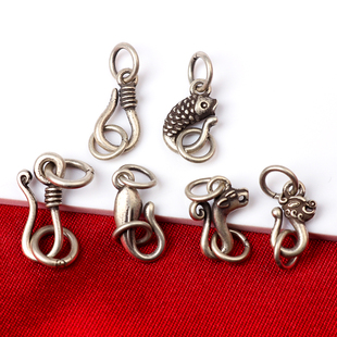S925纯银鱼龙做旧中国风珍珠项链扣子接头手链扣扣头diy配件材料