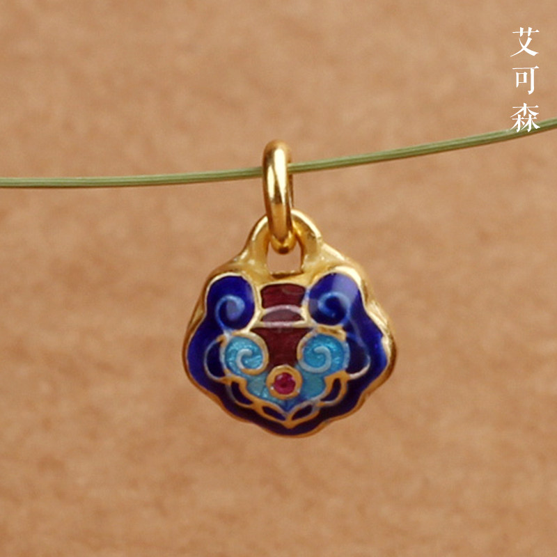S925纯银吉如意锁吊坠鎏金烧蓝饰品挂件坠子项链手串脚链DIY配件