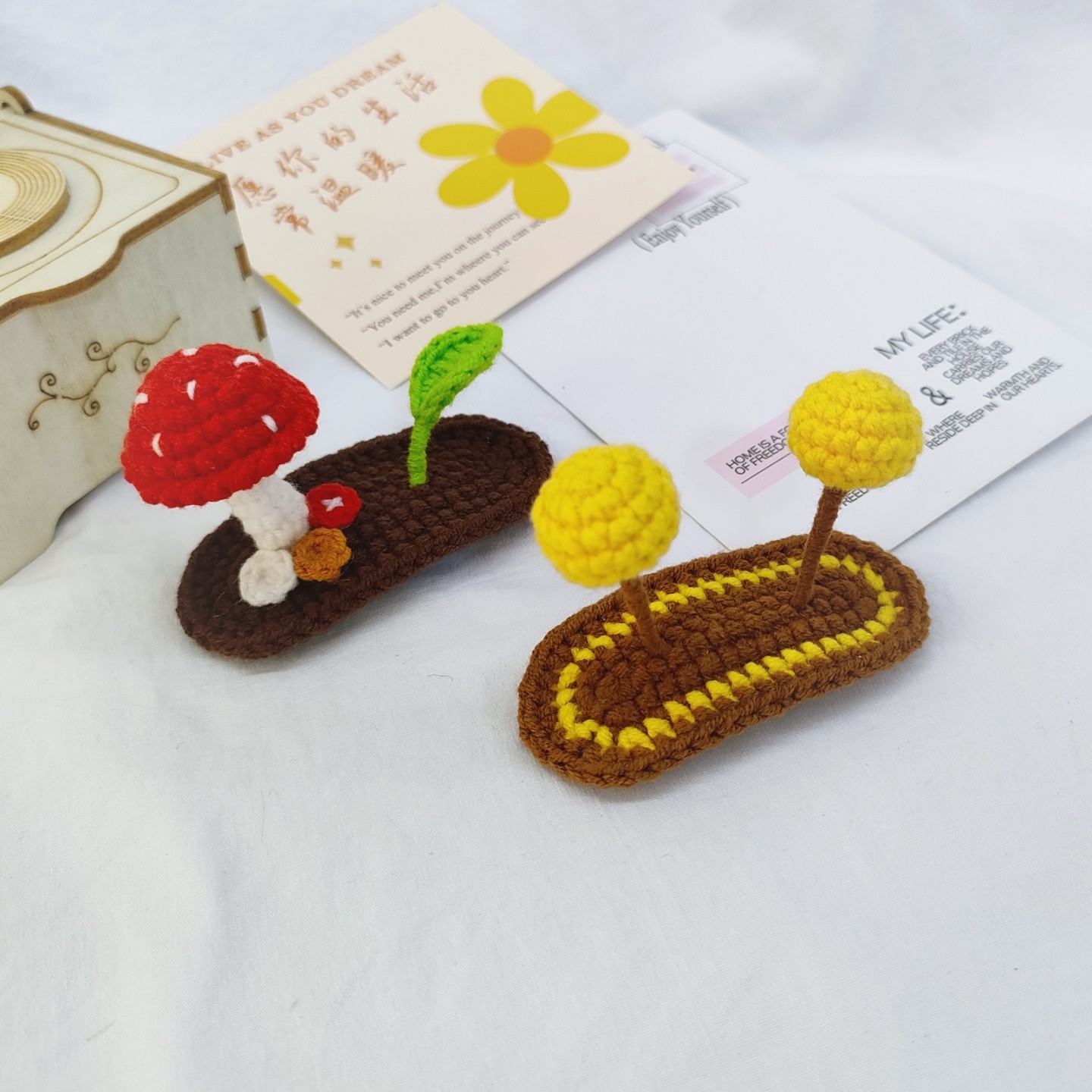 手工编织毛线小草发夹爱心泡芙花朵BB夹侧边刘海碎发卡子女孩头饰