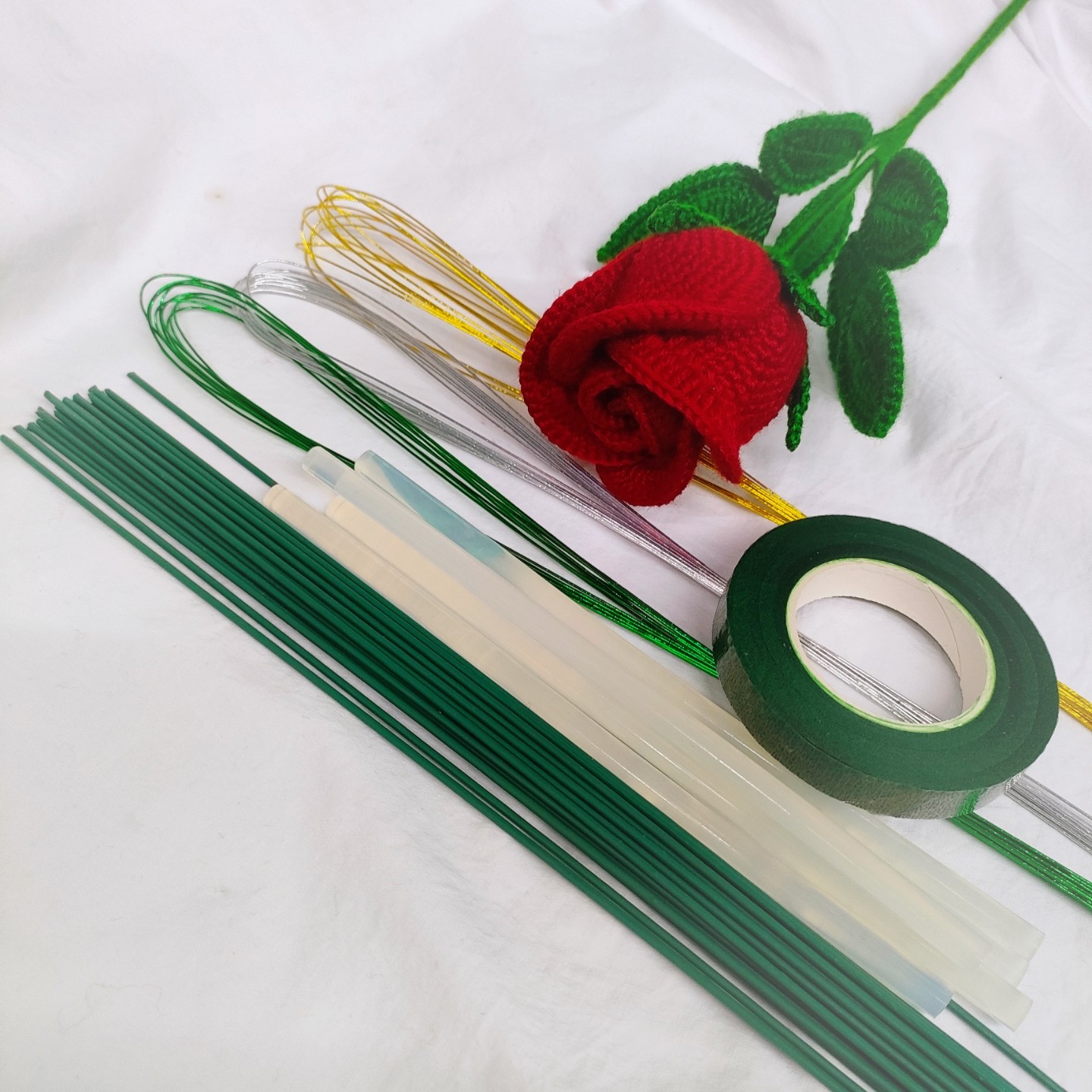 花杆花束手工制作材料包假花毛线花艺材料