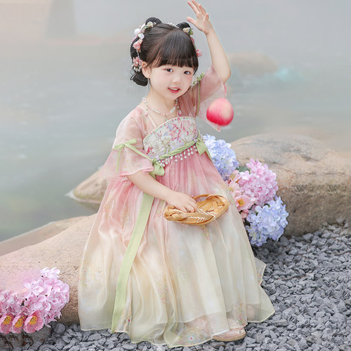 小龟年年.晚桃女童新款汉服国风古风古装连衣裙改良刺绣仙气襦裙