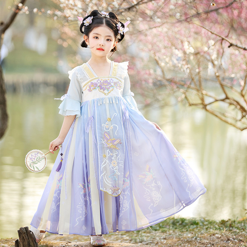 【梦蝶】汉服女童新款儿童古风中国风唐装古装超仙连衣裙表演襦裙