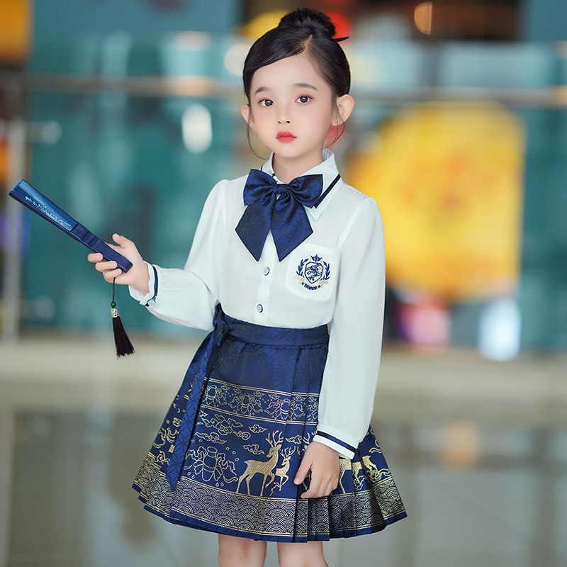 【小神鹿】新中式织锦女童汉服中国风马面裙改良短款春秋改良套装