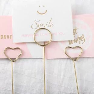 韩式金属花插花束贺卡夹明信片插卡片夹鲜花包装材料镀金固定夹