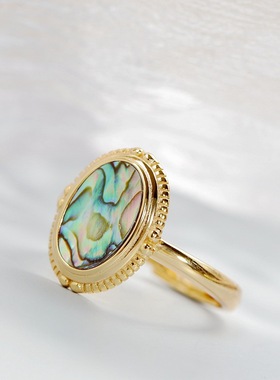 镶天然鲍鱼贝925纯银戒指简约时