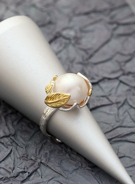 镶天然淡水珍珠银戒指时尚大气9