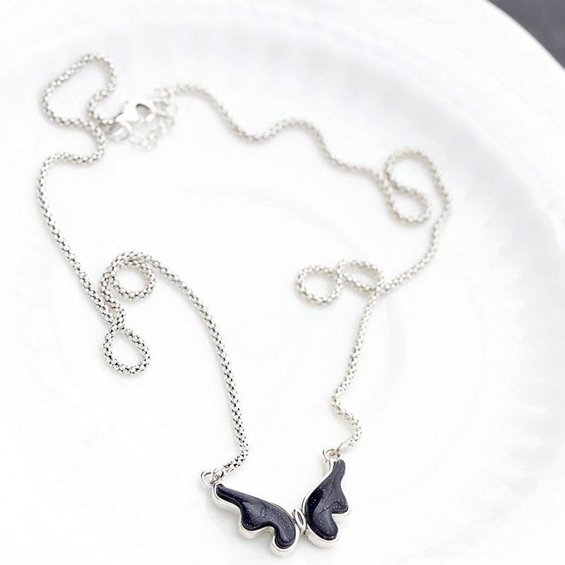 银宸首饰 镶蓝砂石925纯银吊坠搭配银项链时尚蝴蝶项坠女士银套链