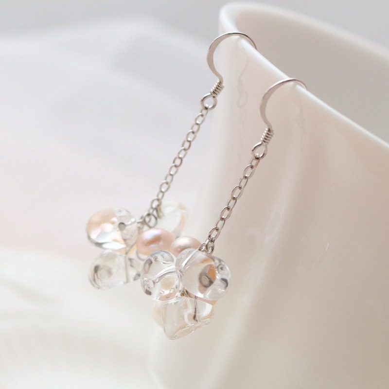 银宸首饰 手工DIY长款925纯银耳坠 天然白水晶搭配淡水珍珠银耳环,饰品/流行首饰/时尚饰品新,耳环,淘宝优惠券,粉丝福利购,淘宝优惠卷