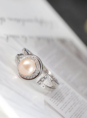 镶天然淡水珍珠极简风格银戒子