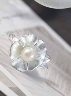 时尚花瓣设计925纯银戒指