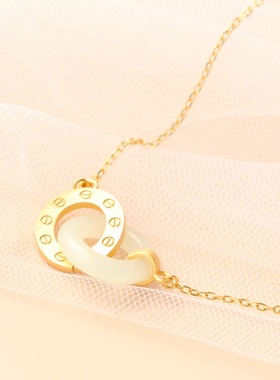 天然和田玉吊坠时尚风银项链