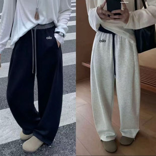 宽松直筒休闲 无痕腰弯刀阔腿裤 2025秋款 刺绣小标云感织带美式