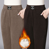 女大码 女高腰直筒裤 宽松显瘦休闲裤 秋冬加绒加厚雪尼尔妈妈裤