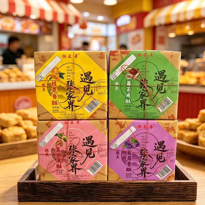 湖南张家界特产咸酥遇见张家界莓茶桂花蓝莓葛根味咸酥糕点伴手礼