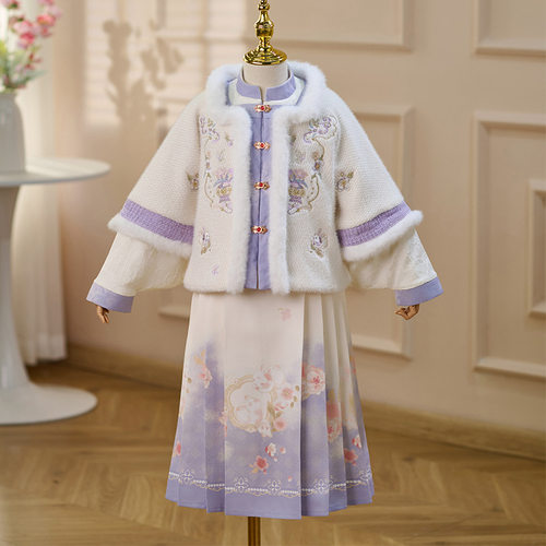 汉服女童冬装2025新款儿童加绒加厚汉服套装冬季国风女孩拜年服装