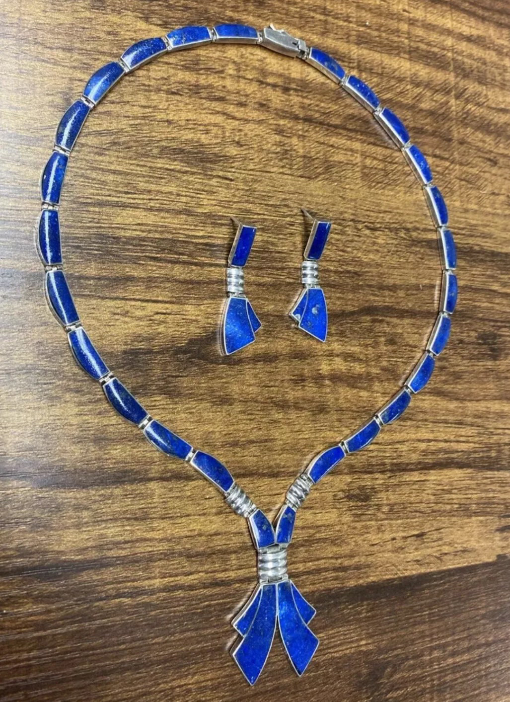 中古950银纯银青金石项链耳坠套装 蝴蝶结款定金 实价小千私询