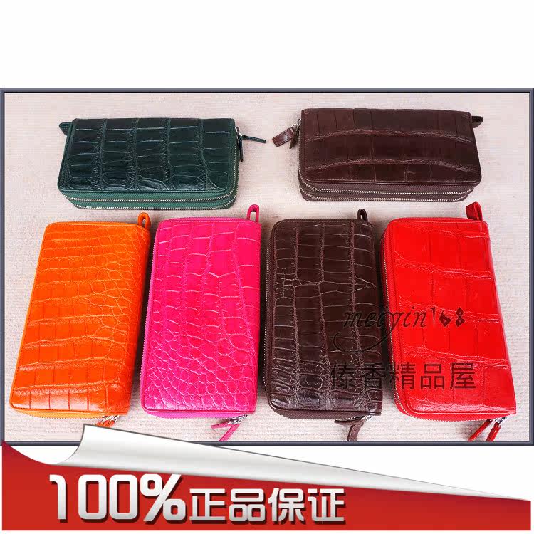 双拉链鳄鱼皮多夹层手抓包