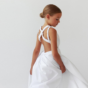 女童连衣裙度假浪漫长裙法式 高级定制女孩海边裙子儿童纯棉吊带裙