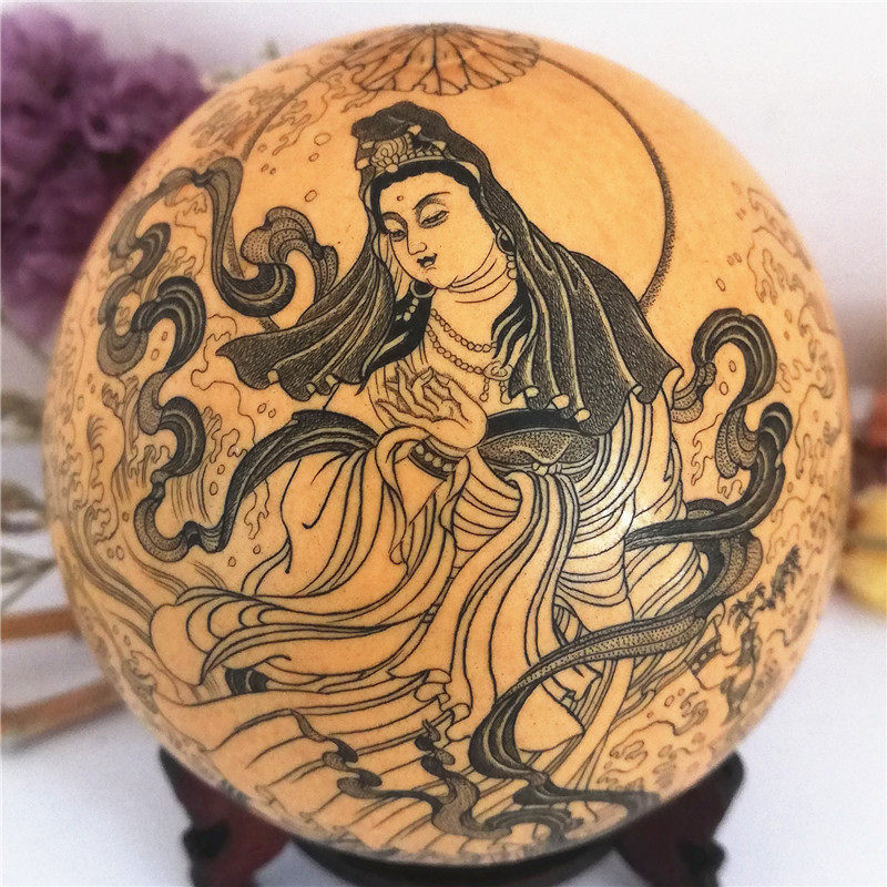 精工把玩手捻微雕针刺彩雕墨刻文玩双胞胎天然鸡蛋葫芦收藏品摆件