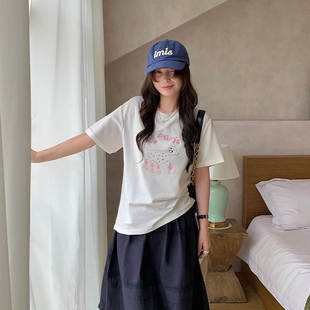 韩版高级十三行春季短袖圆领韩系刺绣通勤休闲上衣T恤女2750休闲