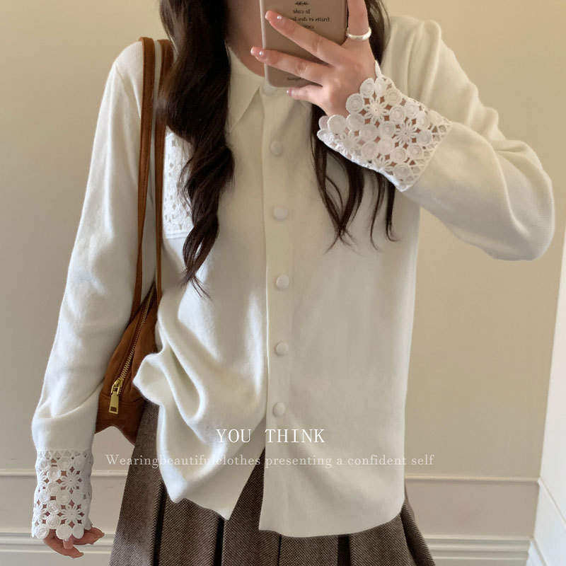 韩版高级think冬季韩系复古拼蕾丝休闲开衫针织毛衣女1626单件20,女装/女士精品,毛衣,淘宝优惠券,粉丝福利购,淘宝优惠卷