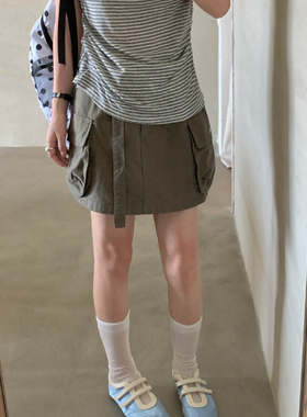 韩版高级you think夏季高腰休闲舒适A字工装短款半裙女2974半身裙