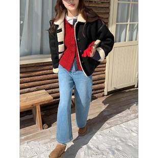 两面穿仿羊羔毛拼接麂皮绒外套短外套202 时髦腔调 韩版 高级2025