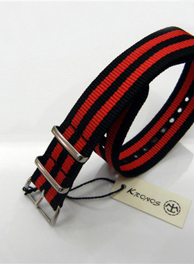 18mm22mm NATO 北约帆布尼龙表带 黑间双红色 合潮流潜水手表