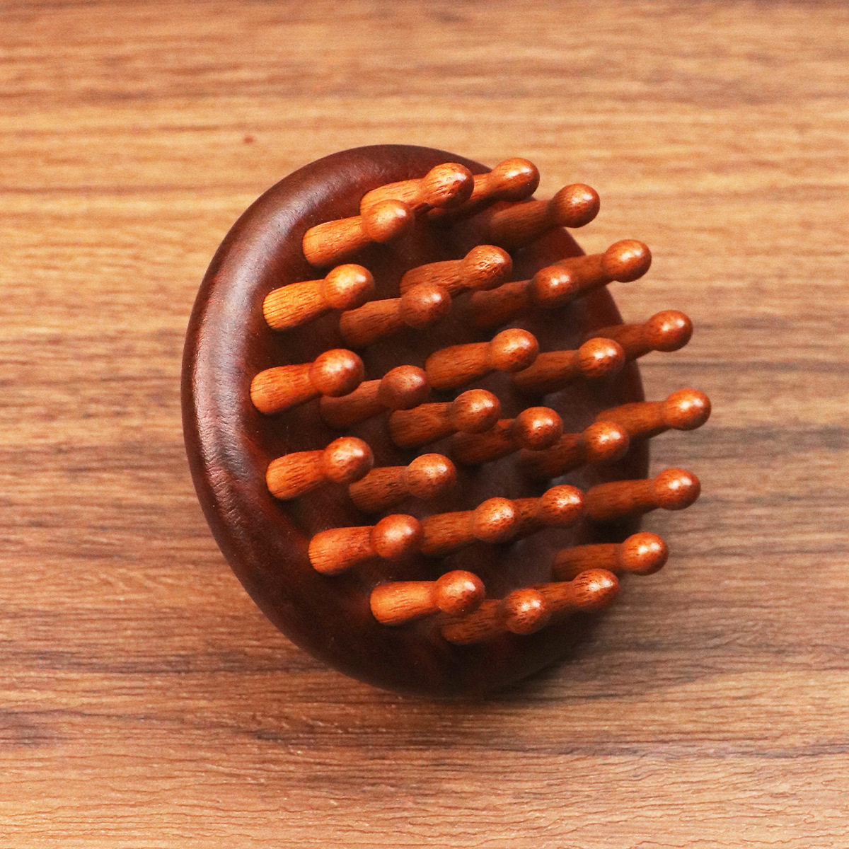 新款檀木梳头部按摩梳生发梳指环梳经络梳子28齿荷花齿气垫梳包邮