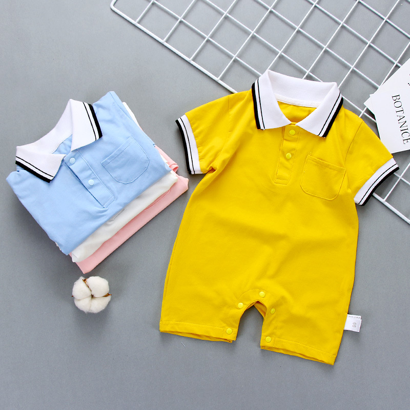 C夏季新生婴儿哈衣3-6-9个月宝宝夏装0-1岁短袖爬服翻领连体衣C