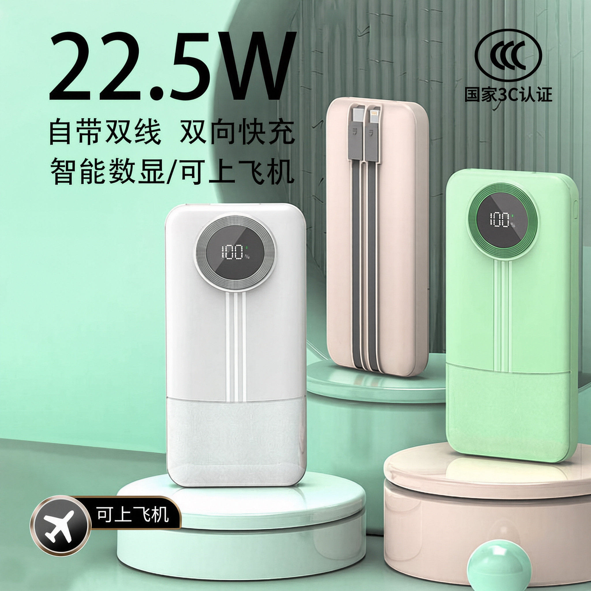 225W自带线超级电池快充充电宝