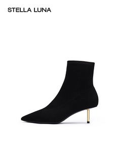 STELLA LUNA女鞋秋冬季短靴时尚香烟跟细跟显瘦短筒靴尖头女靴子