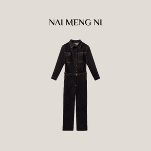 王火火&设计师牛仔新潮气质高腰直筒连体裤 28HH0129