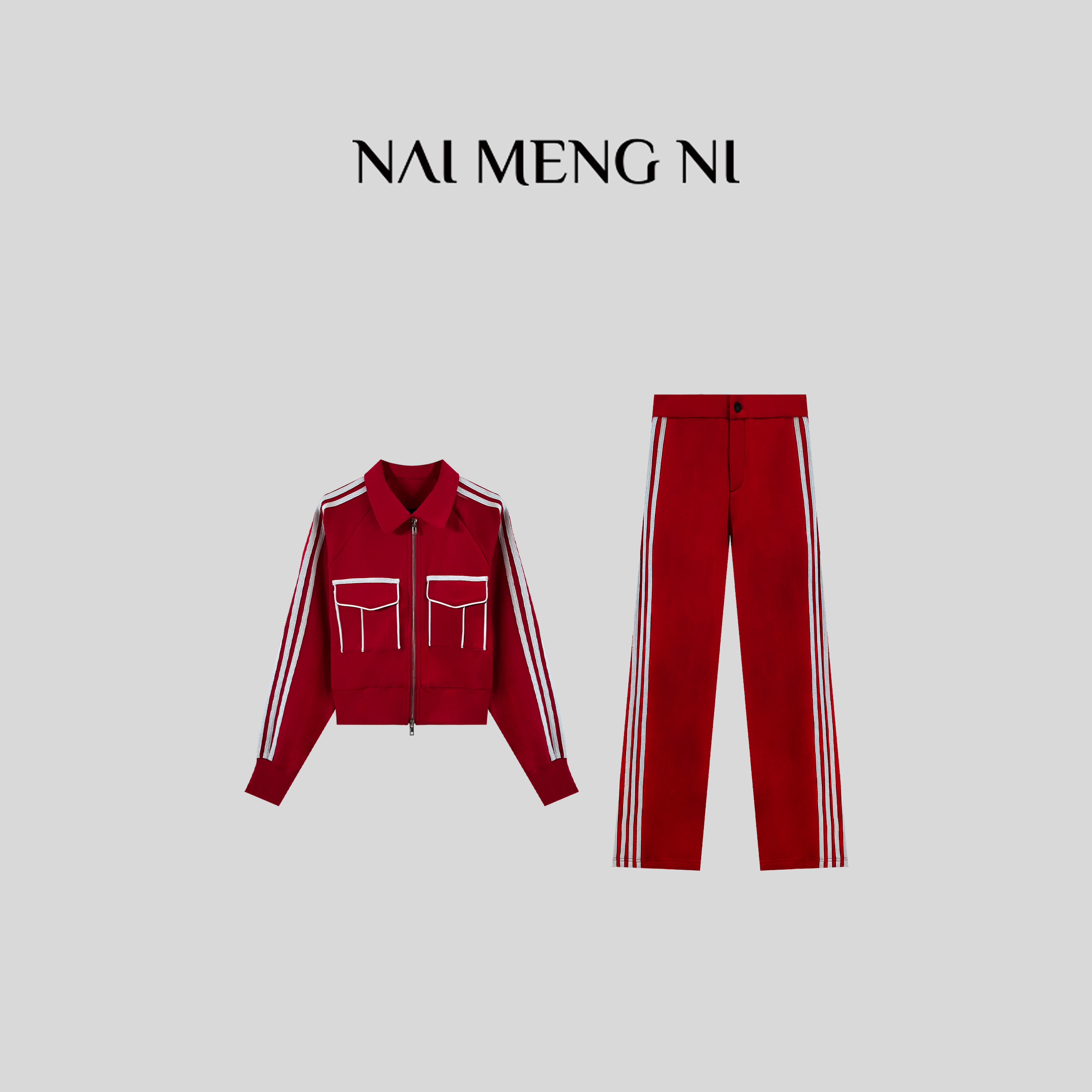 王火火&设计师新款美式时尚拼色两件套套装 25HH3072