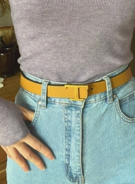 欧美字母T复古鎏金色挂扣 两面用女式时装实用百搭细皮带